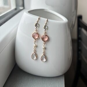 Pearl Peach Quartz Crystal Glass Victorian Regency Romantic Earrings